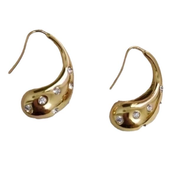 Jewelry - 18K Gold Plated Water Drop Earrings with Rhinestones Accents